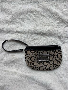 GUESS Black and Beige Signature Wristlet